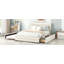 Grand lit plateforme tapissier avec gigogne simple et deux tiroirs, beige