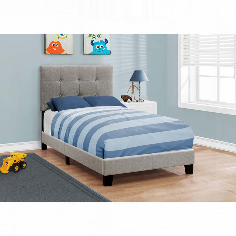 Lit plateforme en tissu d'ameublement, Gris, Lit simple