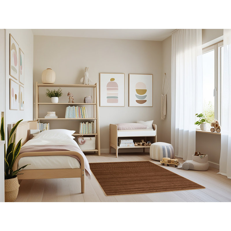 Machine Washable Solid Brown Area Rug, Rectangle 3' x 5'