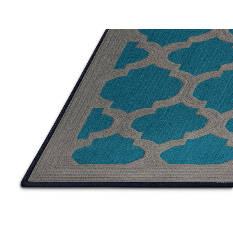 Tapis bleu en treillis lavable à la machine, Carré 4 pi