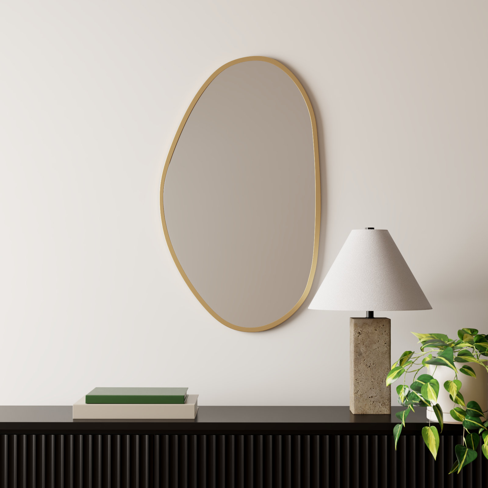 Nils Metal Flat Wall Mirror, Antique Brass
