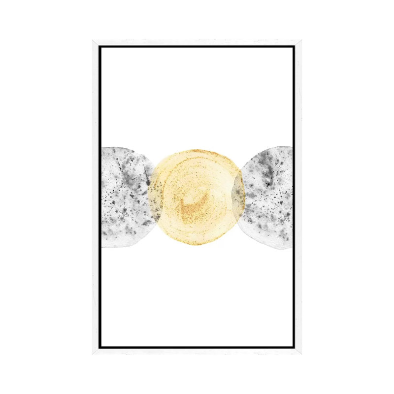 Yellow And Grey Circles - Painting on Canvas, 66.04cm H x 45.72cm W x 3.81cm D, White Framed