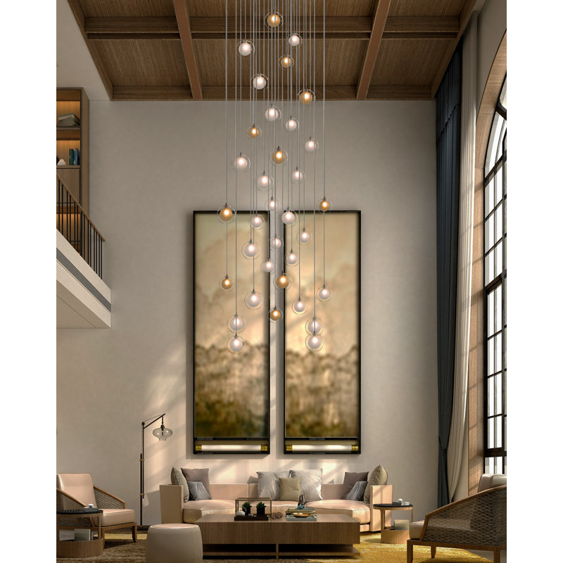 Reflection Moon 34 - Light Pendant, 96" H x 32" W x 32" D, Frosted Amber, White