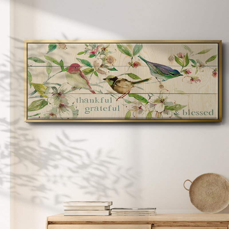 «Grateful Thankful Blessed Birds», toile encadrée, H 8 po x l 20 po