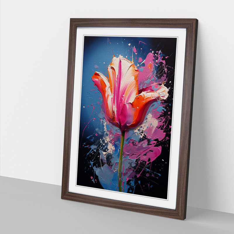 Tulip Flower Action Painting No.2 - Single Picture Frame Print on Wood, Walnut Framed, 34cm H x 25cm W