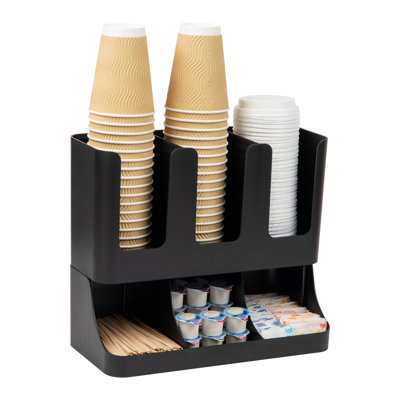 6 Compartment Upright Breakroom Coffee Condiment And Cup Storage Organizer, Black