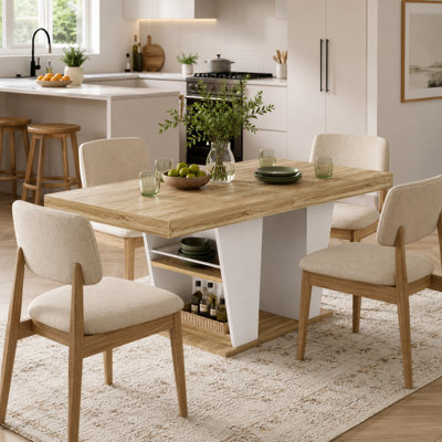 Table de salle à manger extensible de 63 à 78,7 po pour 4 à 8 personnes avec tablettes de rangement, capacité de poids de 500 lb, plateau résistant à l'eau