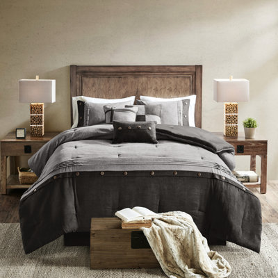 Édredon en faux suède gris 7 pièces Queen