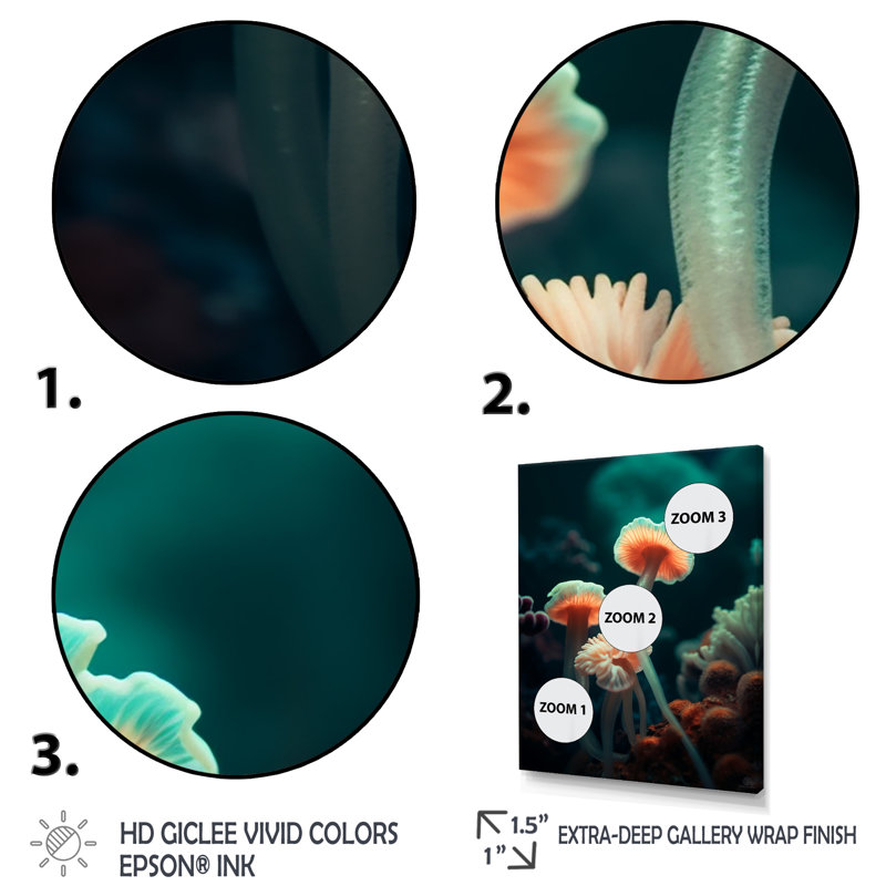 «Beautiful Deep Deep Sea Anemones» en rose et bleu sur toile, H 32 po x l 16 po x P 1 po, Cadre simple noir