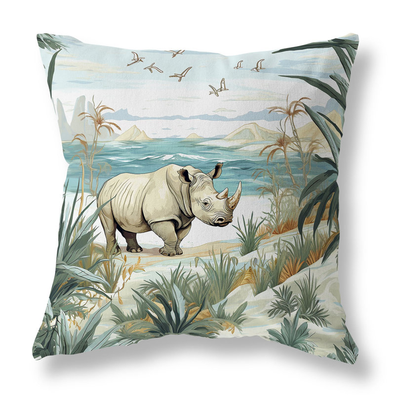 Coastal Rhino Reversible Throw Pillow, 18"H x 18"W, Blue/Beige
