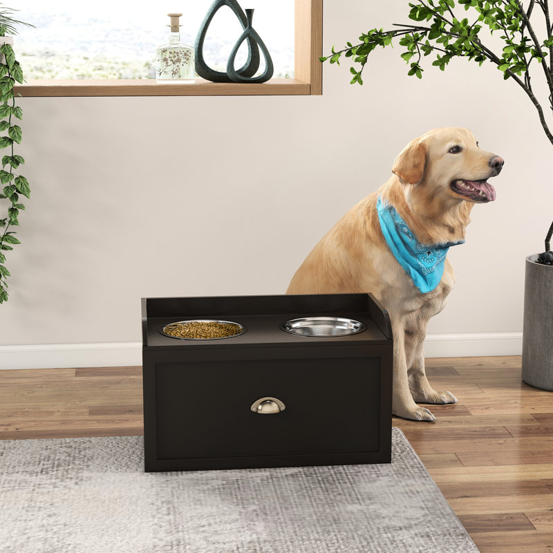 Armoire de rangement pour chien - café, 2 bols surélevés pour les grands chiens, garde les choses dans l'unité d'alimentation du café, bols amovibles, avec un design peu encombrant