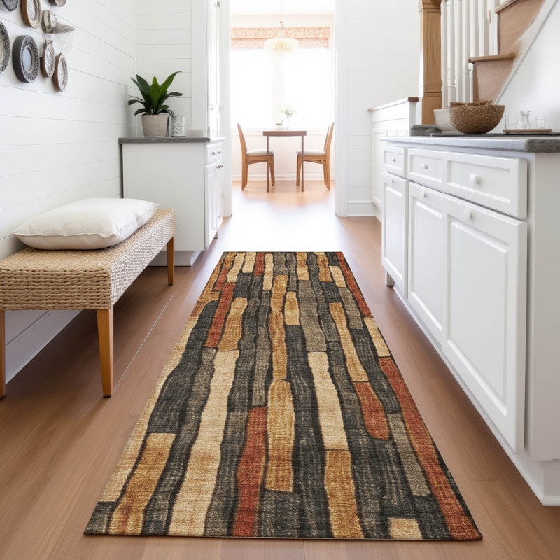 Premium Machine Washable Kumbhar AMF1301 Stripes Rug, Runner 2'3" x 7'6"