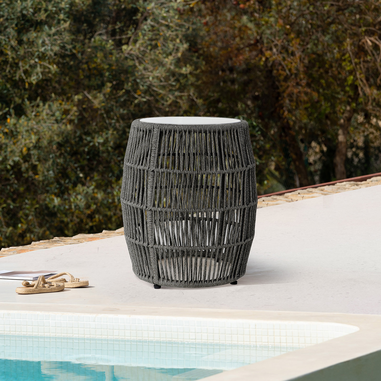Dauntsey 19'' Stone Outdoor Side Table, Black