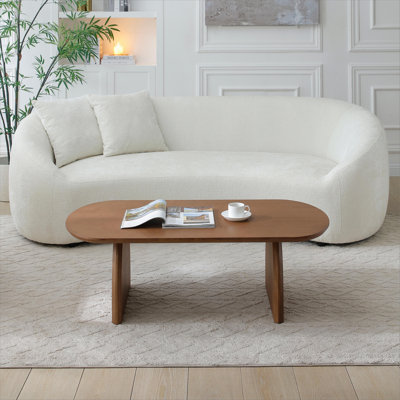 Table basse moderne en bois massif minimaliste, table basse de salon ovale, table d'appoint à base courbée créative