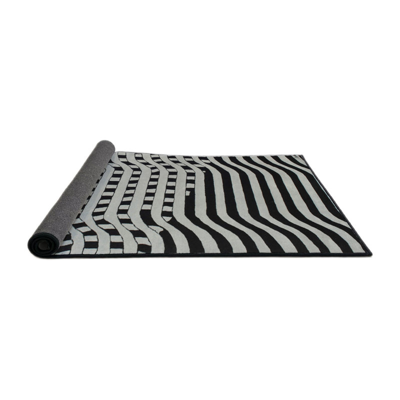 Tapis noir/blanc contemporain, Rond 5 pi