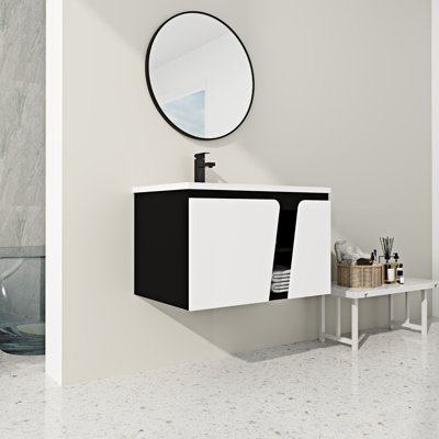 Meuble-lavabo simple 31,70 po avec plateau en céramique Lincheta