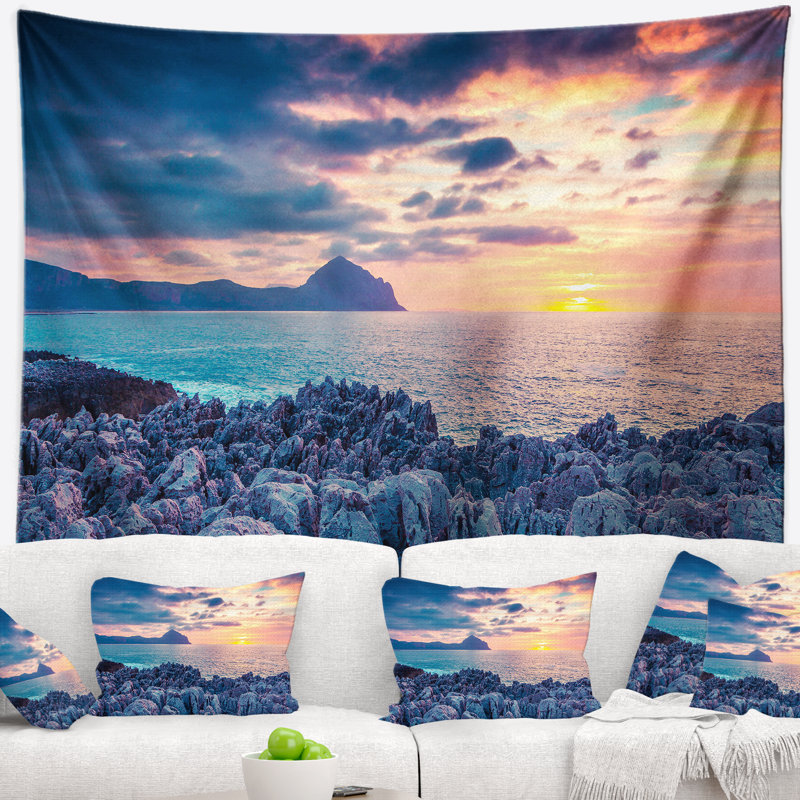 Tapisserie cofano avec accessoires suspendus en polyester de coucher de soleil sur monte incluse, H 68 po x l 80 po