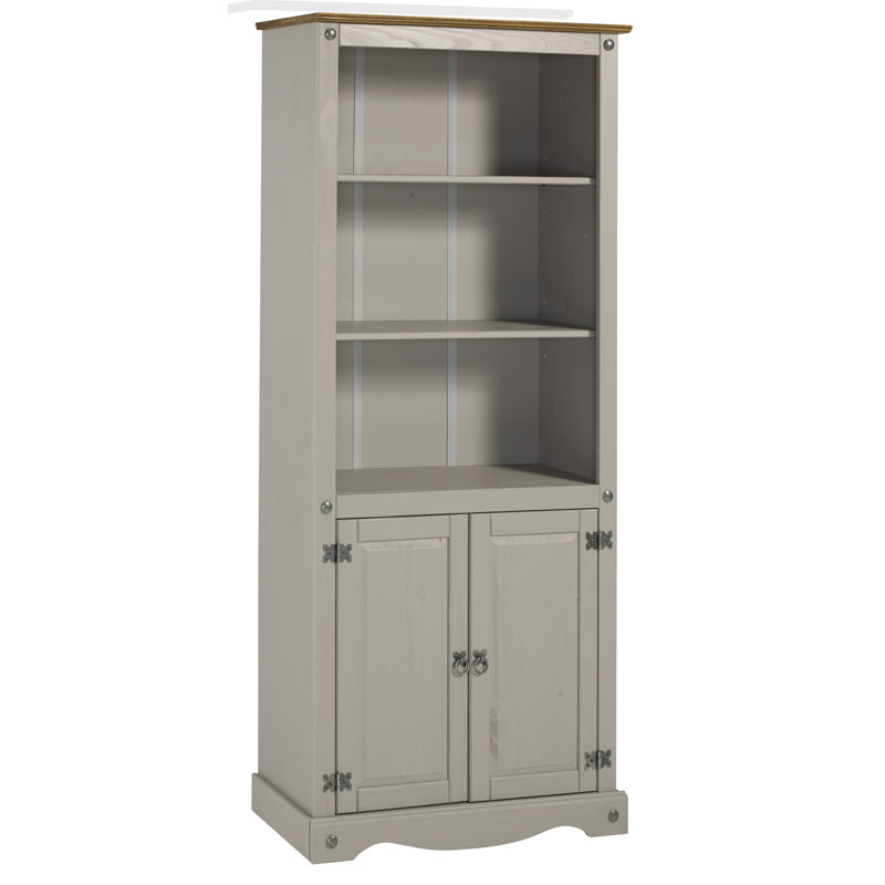 Recdo 170cm H x 75cm W Solid Wood Standard Bookcase, Grey