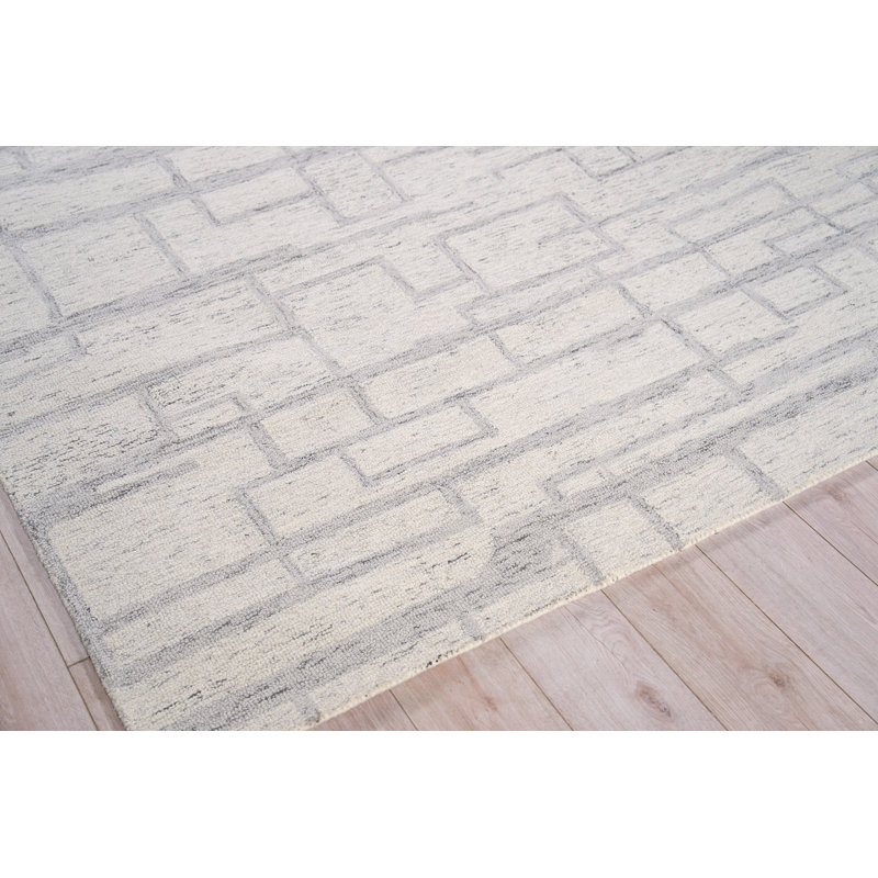 Ivory and Gray Hand-Tufted Wool 10' x 14' Geometric Rug