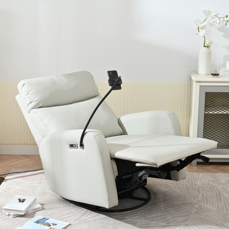 Aldo 270° Swivel Rocker Recliner with Adjustable Recline, Manual, Light Gray Faux Leather