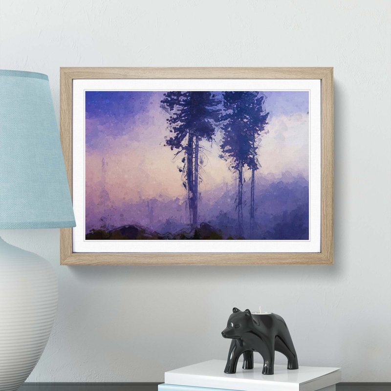 Trees in the Mist in Abstract - Framed Print, 60cm H x 91cm W x 2cm D, Oak