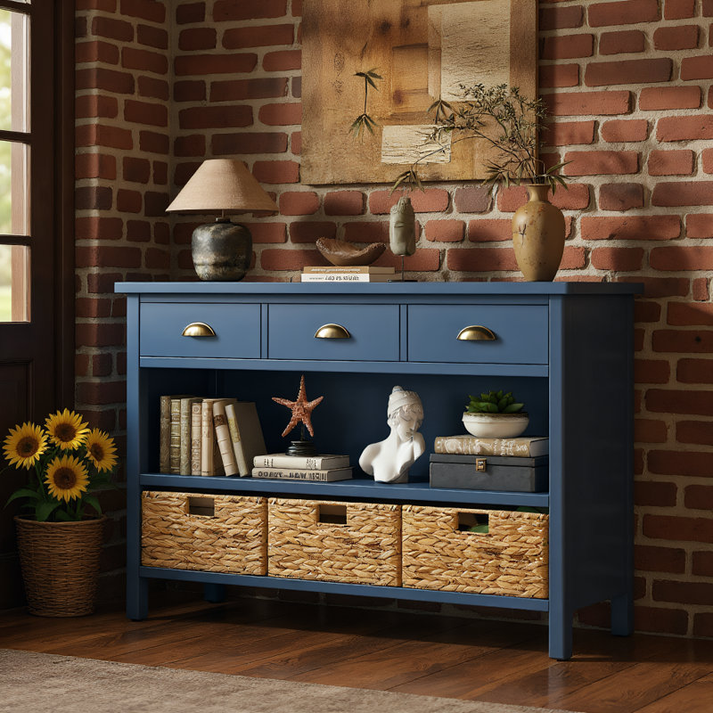 Console avec 3 tiroirs de rangement, Marine