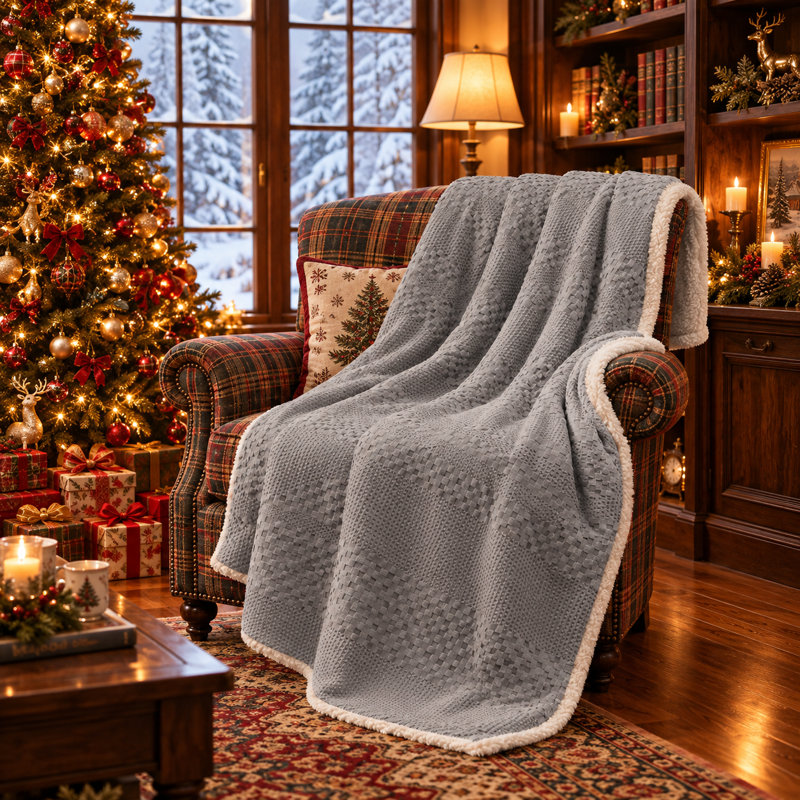 Couverture chauffante électrique en tissu gaufré avec doublure polaire et télécommande numérique, 50 * 60 pouces, Grey