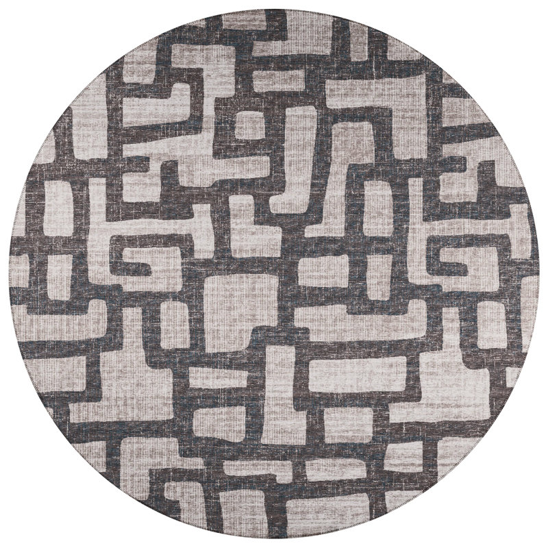 Chenille Washable Abstract Rug, Round 8'