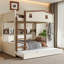 Lit superposé double au-dessus de double avec lit gigogne et tablettes de rangement, lits superposés en bois massif avec crochets, aucun sommier nécessaire, beige et naturel-261392412-261392413