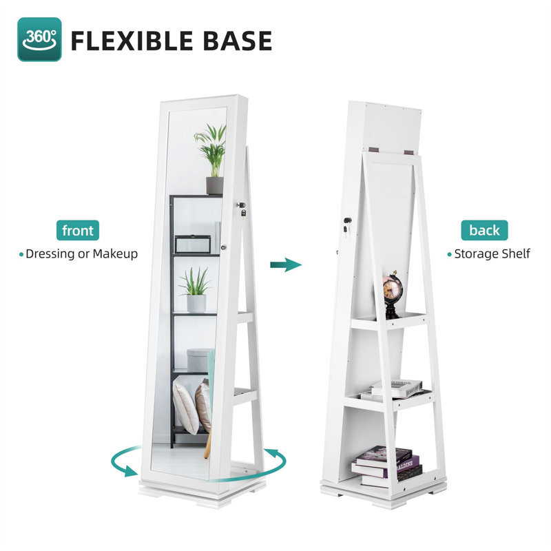 Modern Rotatable Jewellery Armoire With Full-Length Mirror And Secret Compartment