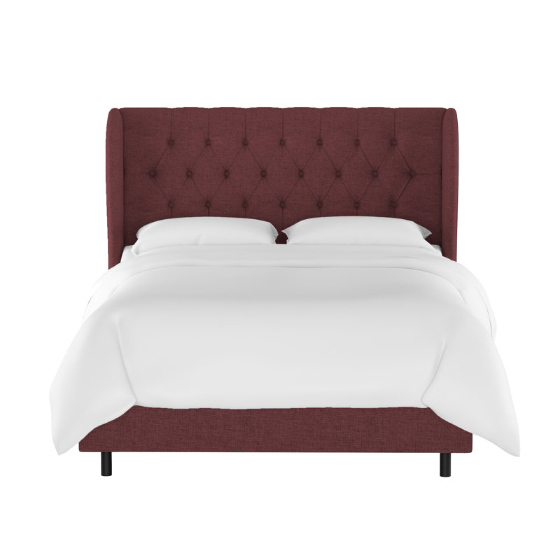 Tomey Upholstered Wingback Bed, King, Classic Berry Velvet