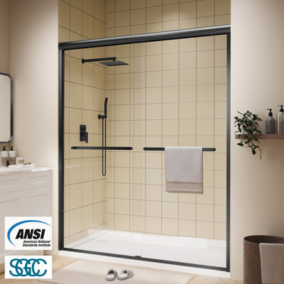 56''-60'' W x 72'' H Door Semi-Frameless Shower Door with Two Handles and Clear Glass