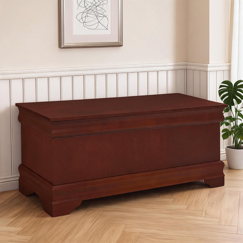 Banc de rangement en bois massif à 2 places de 47 pouces, coffre en cèdre brun traditionnel avec rangement fermé
