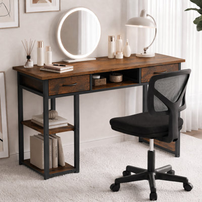 Ovidia Desk and Chair Set: 48 Inch Computer Desk & Height Adjustable Black Mesh Chair
