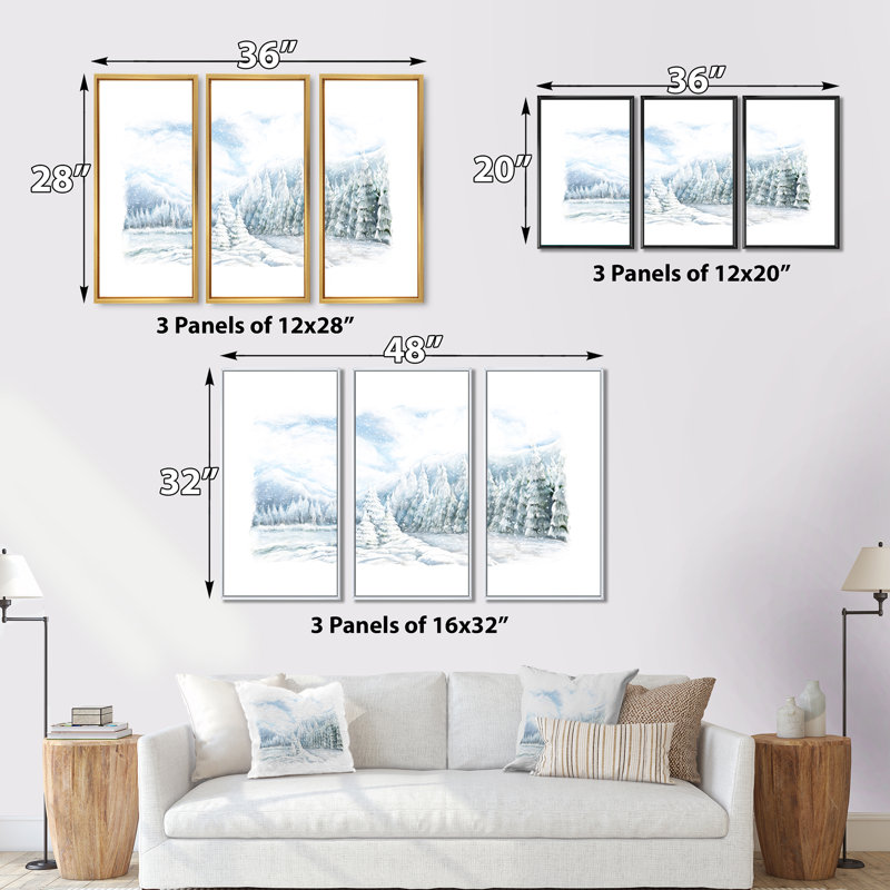 «Christmas Winter Happy Panorama», ensemble de 3 toiles encadrées, Cadre noir, H 28 po x l 36 po x P 1 po