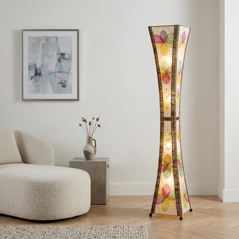 Quintan 72'' Black Column Floor Lamp, Natural/Green