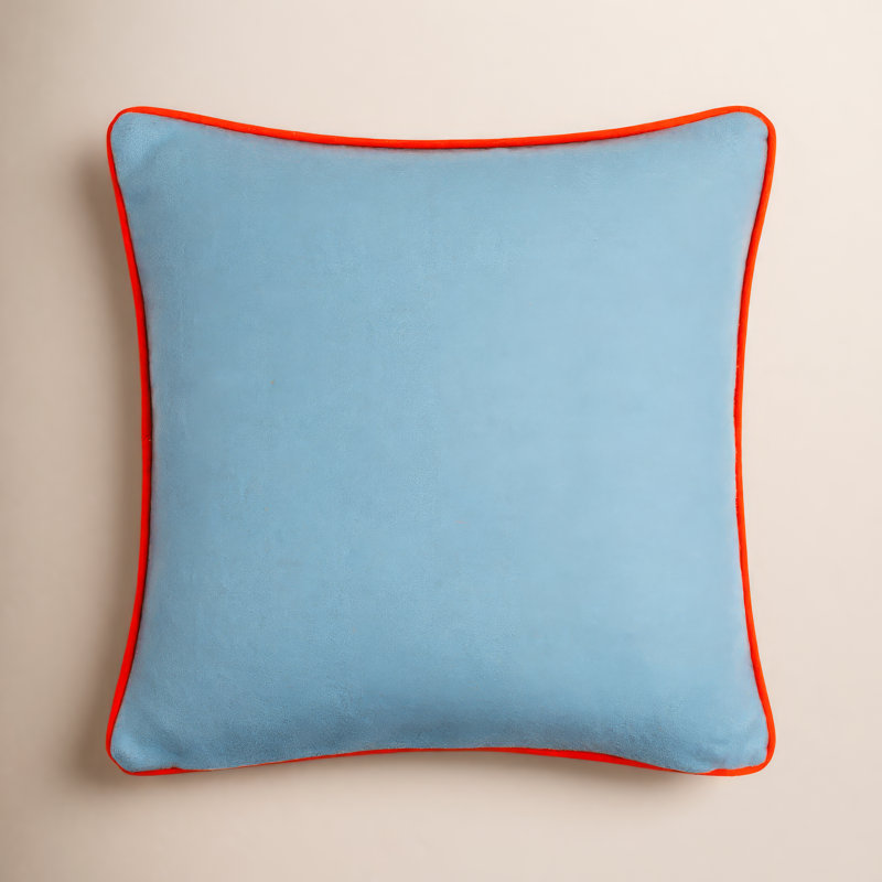 Lombard Wool Blend Throw Pillow, Pillow Cover Only - No Insert, 20" x 20", Denim/Orange