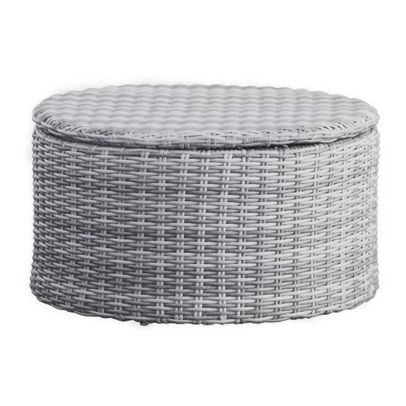 Gray Round Wicker Outdoor Coffee Table with Hidden Storage