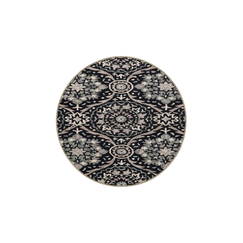 Black Floral Woven Base Washable Carpet, Rectangle 5'2" x 7'7"