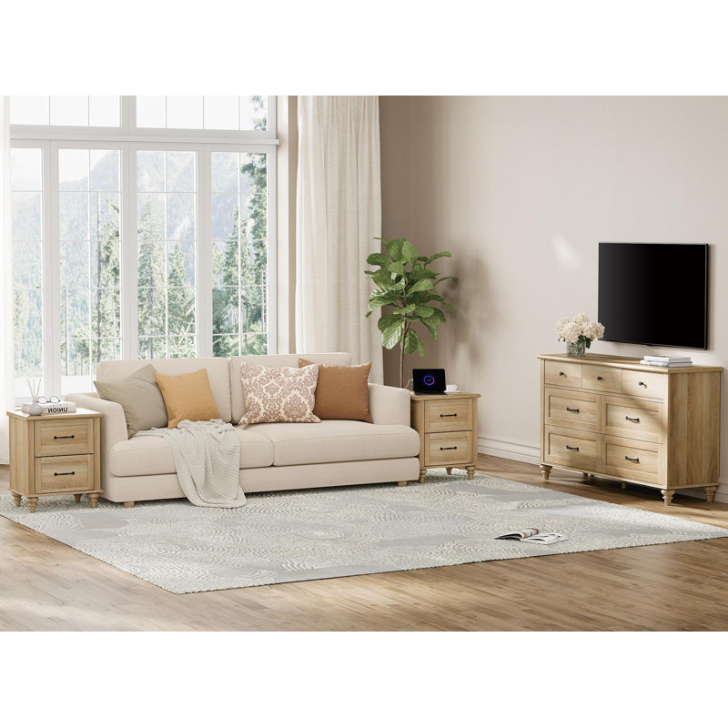 Ensemble de chambre à coucher de 3 pièces Scarlett, Chêne, Commode, tables de chevet 20 po