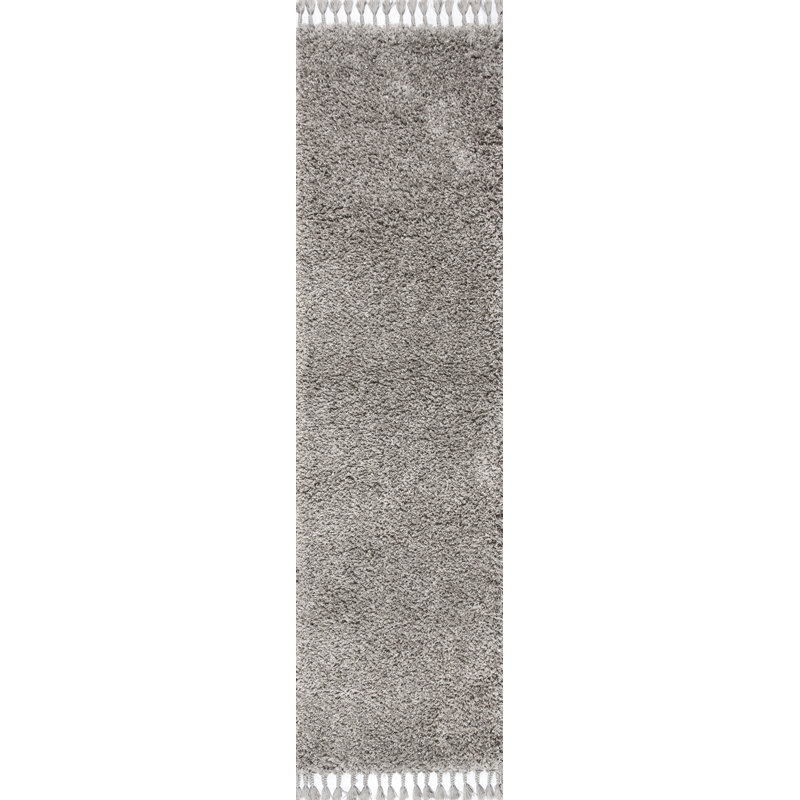 Felicdad Shag Plush Tassel Gray Rug, Runner 2'3" x 8'