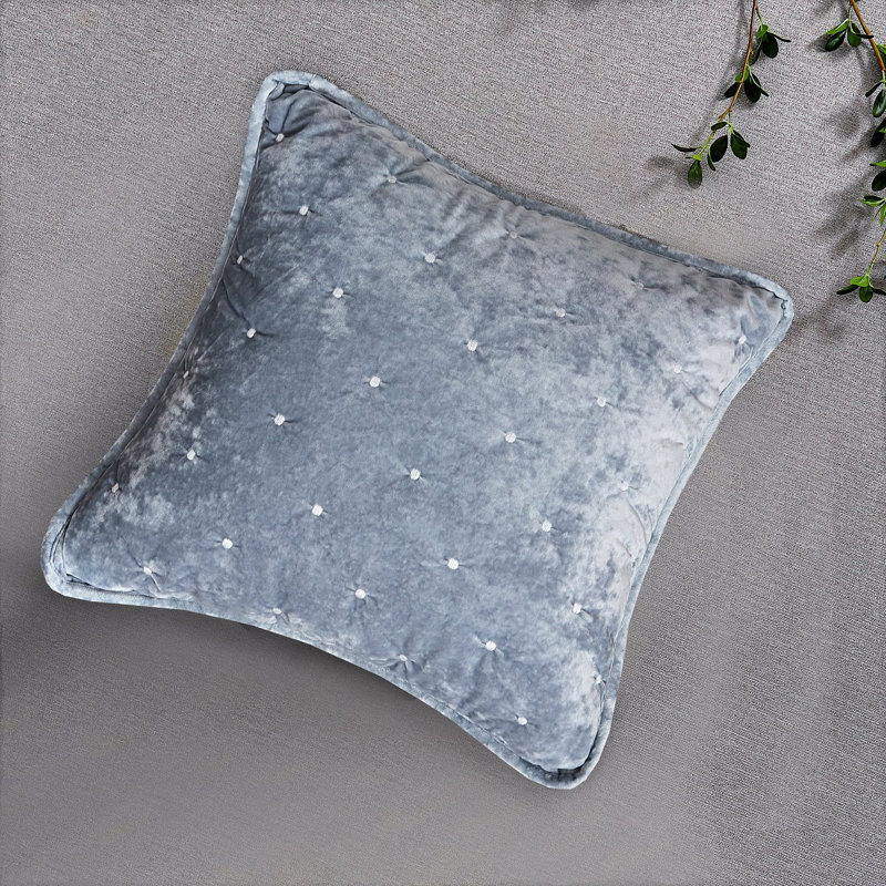 Polka Dots Velvet Pillow Cover, Light Blue