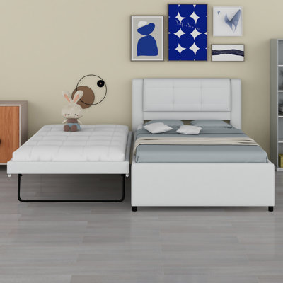 Platform Bed with Trundle Adjustable Mechanism for Flat or Erected Use