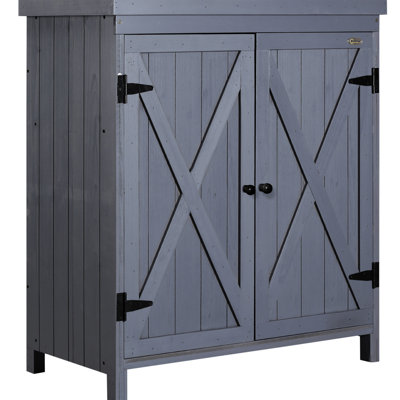 Galvanized Top Garden Equipment Shed - Two Shelves, Grey, For Outdoor Storage Closet With Grey Cabinet Tools And Pool Supplies