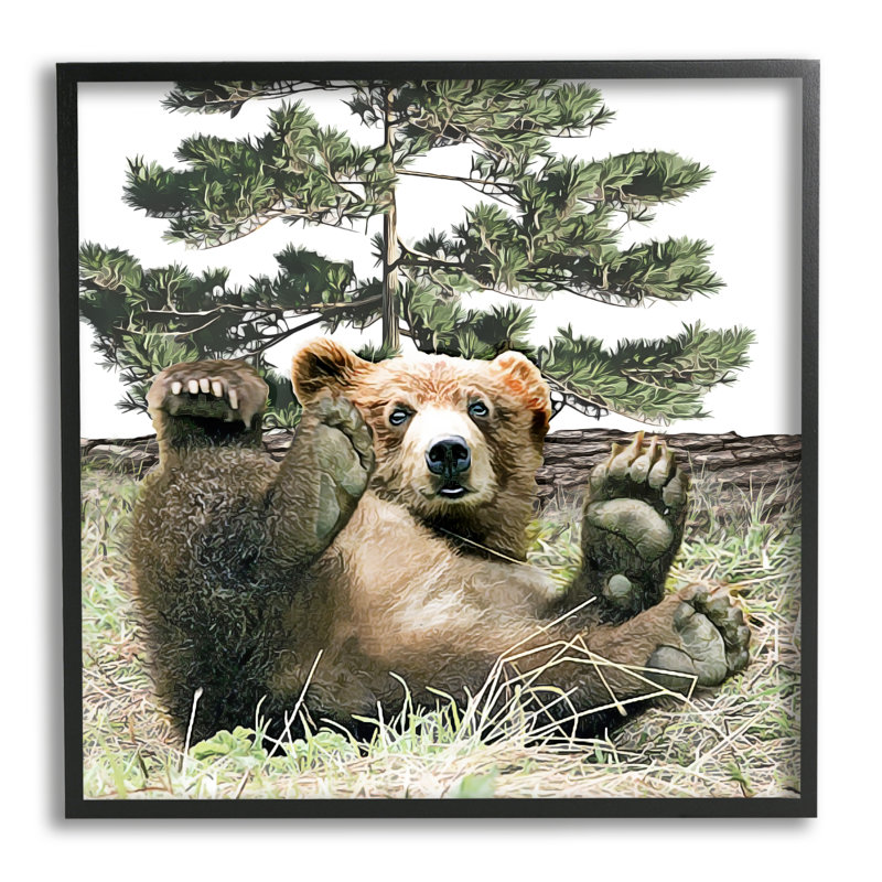 Reproduction d'art de giclée blanche, jouant des oursons dans la forêt, par Kim Curationa, Giclée encadrée noir minuit