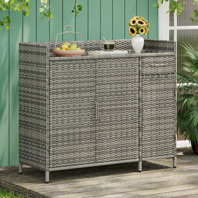 47.5"W Wicker Outdoor Storage Cabinet