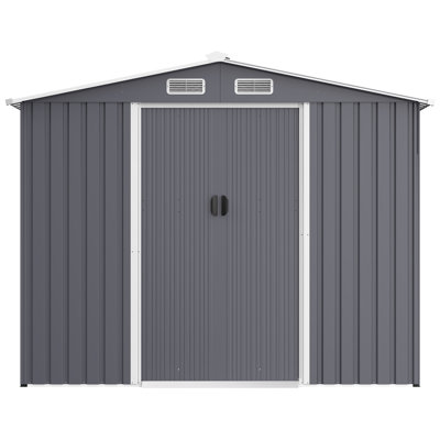 8X12 Ft Outdoor Steel Storage Shed With Sliding Doors And Air Vent,Grey.