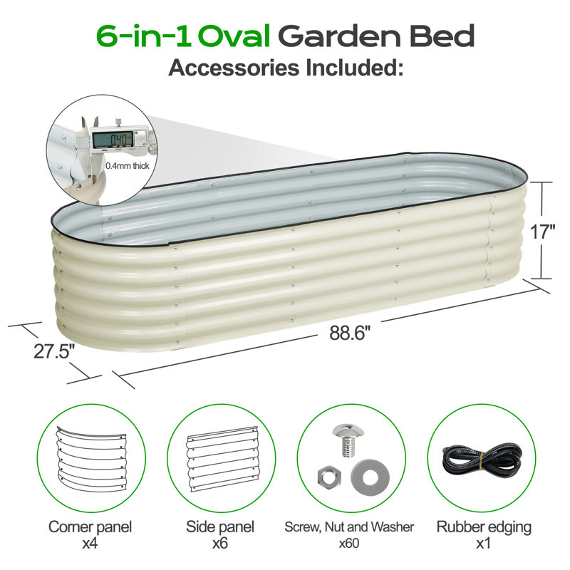 Lit de jardin surélevé en métal 5,5 pi x 4 pi Anesa, H 17 po x l 89 po x P 27,5 po, Beige