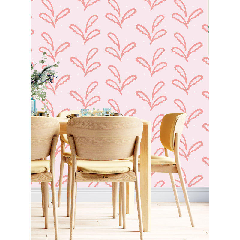 Banana Leaf 33' L x 20.5" W  Wallpaper Roll, Pink