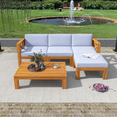 5-Piece Outdoor Patio Wood Sectional Sofa Seating Group by Gracie Oaks
